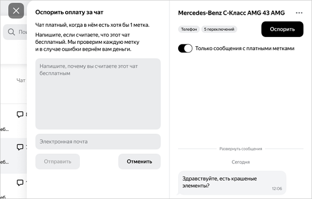 Окно чата с жалобой